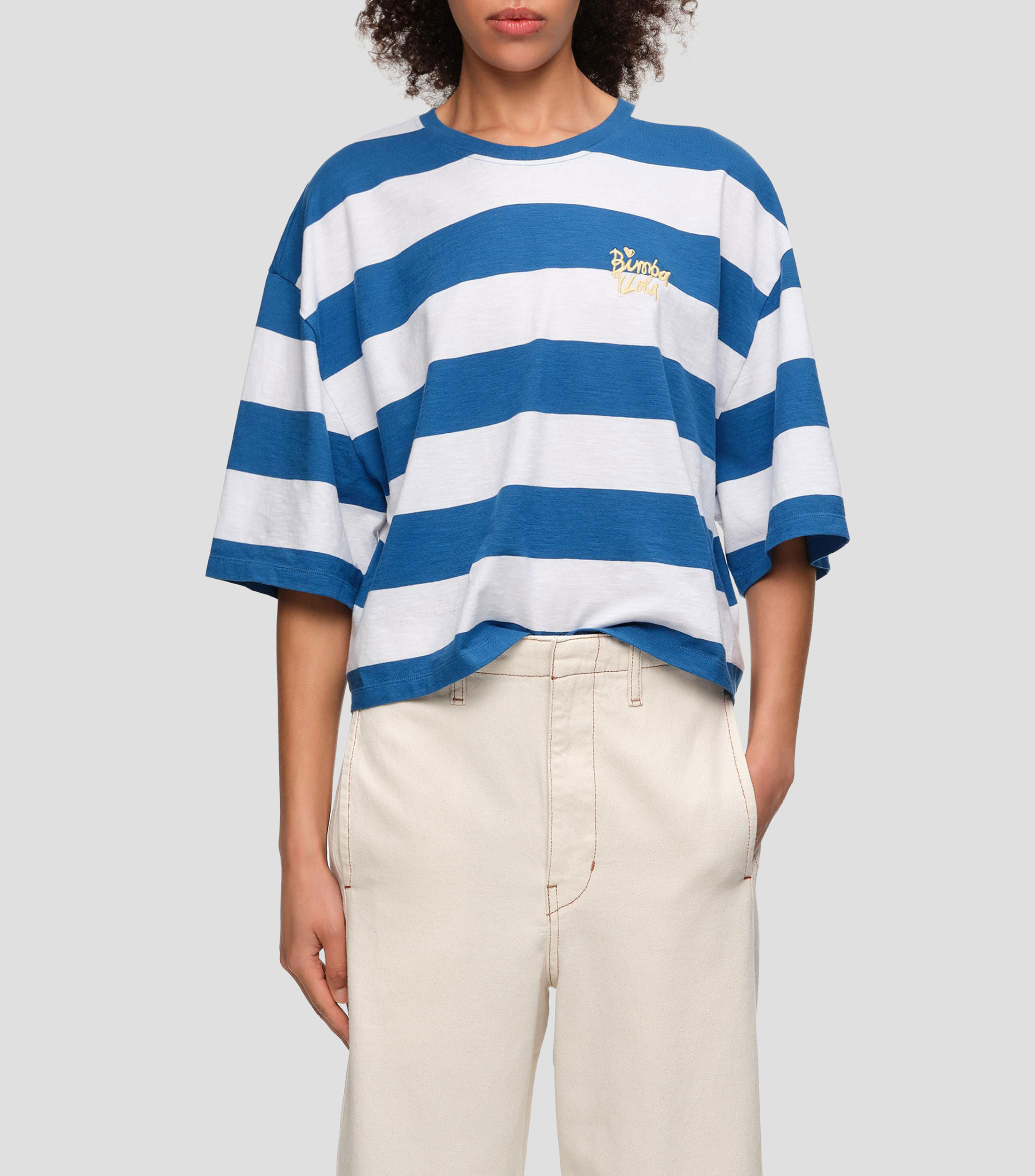 Playera boxy algodón rayas marrones Mujer